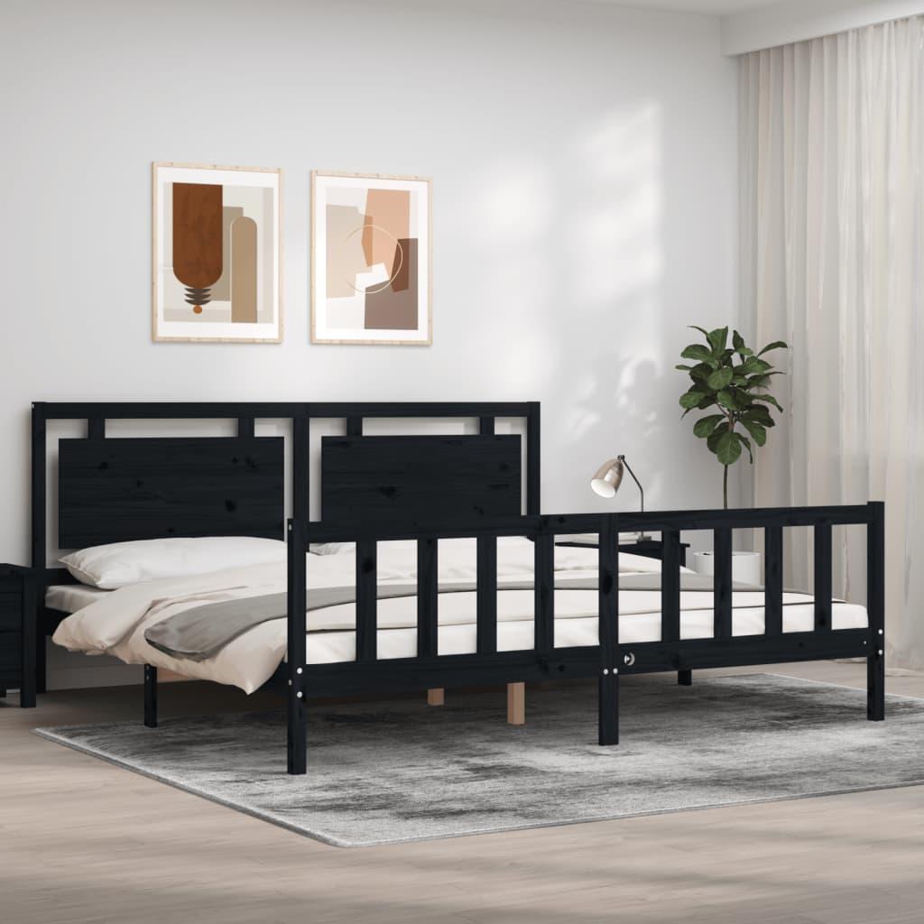 Sengeramme Med Sengegavl Small Single Massivt Træ - Sort / 200 x 200 cm