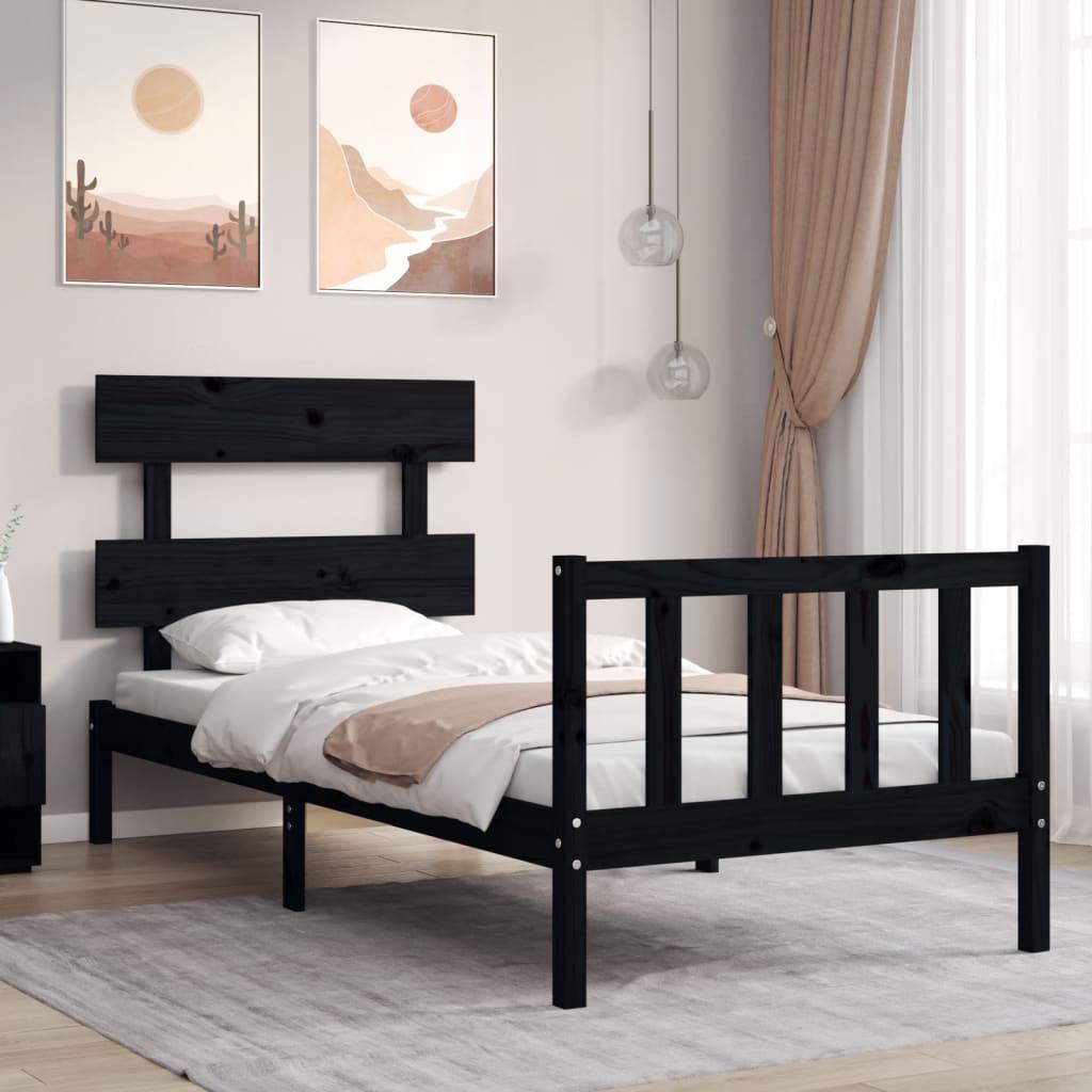 Sengeramme med sengegavl Small Single massivt træ sort