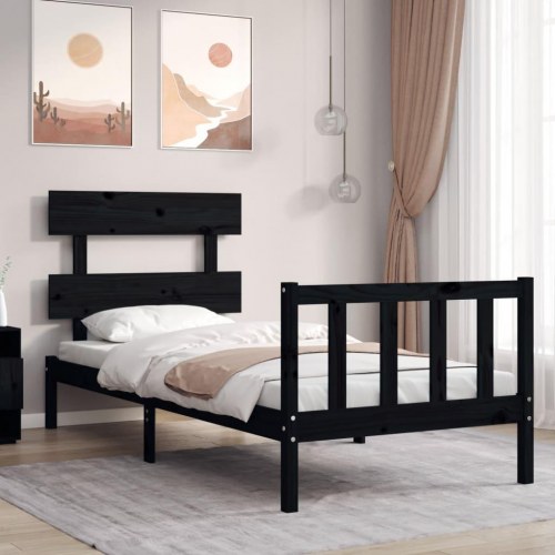 Sengeramme med sengegavl 100x200 cm massivt træ sort