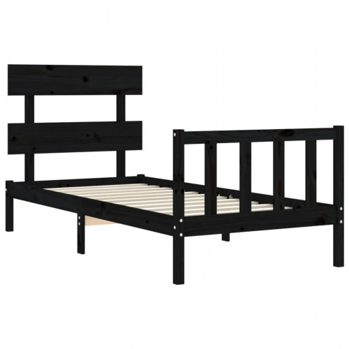 Sengeramme med sengegavl 100x200 cm massivt træ sort