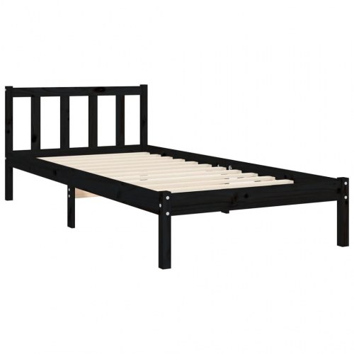 Sengeramme med sengegavl 100x200 cm massivt træ sort