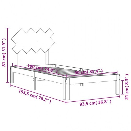 Sengeramme med sengegavl - Single 90 × 190 cm, massivt fyrretræ