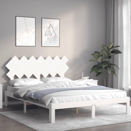 Sengeramme med sengegavl kingsize massivt træ hvid