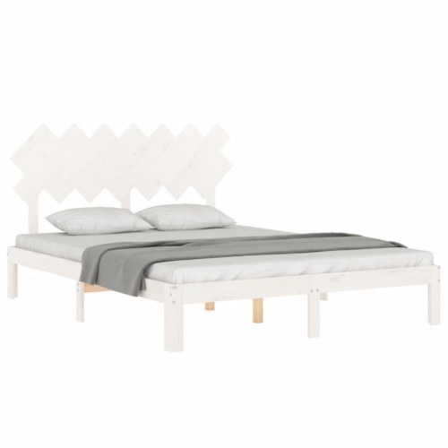 Sengeramme med sengegavl kingsize massivt træ hvid