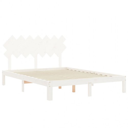 Sengeramme med sengegavl kingsize massivt træ hvid