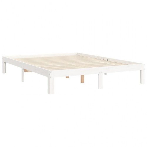 Sengeramme med sengegavl kingsize massivt træ hvid