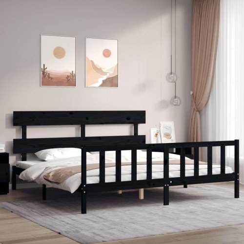 Sengeramme med sengegavl 200x200 cm - sort