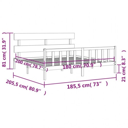 Sengeramme med gavl - Super King 180x200 cm, massivt fyrretræ