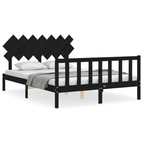 Sengeramme med sengegavl kingsize massivt træ sort