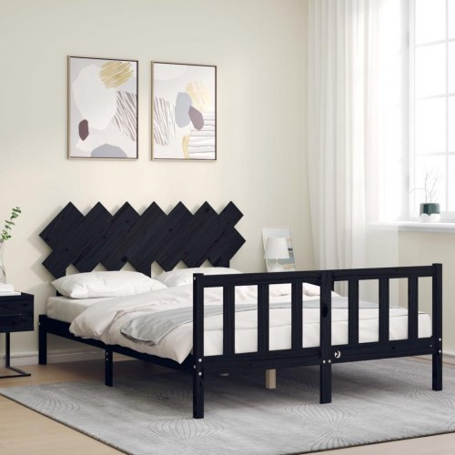Sengeramme med sengegavl kingsize massivt træ sort