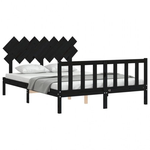 Sengeramme med sengegavl kingsize massivt træ sort