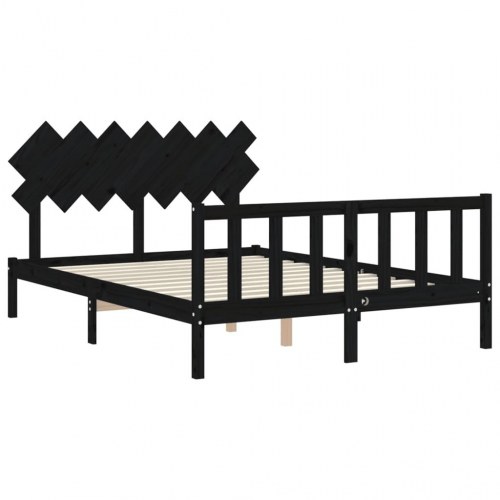 Sengeramme med sengegavl kingsize massivt træ sort