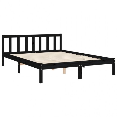 Sengeramme med sengegavl kingsize massivt træ sort