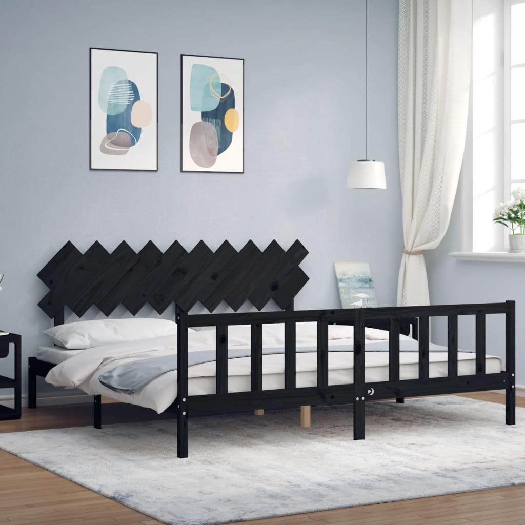 Sengeramme Med Sengegavl Small Single Massivt Træ - Sort / 200 x 200 cm