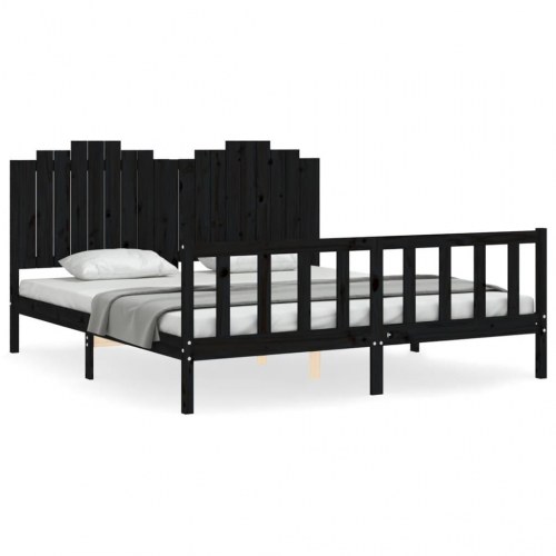 Sengeramme med sengegavl 180x200 cm massivt træ sort
