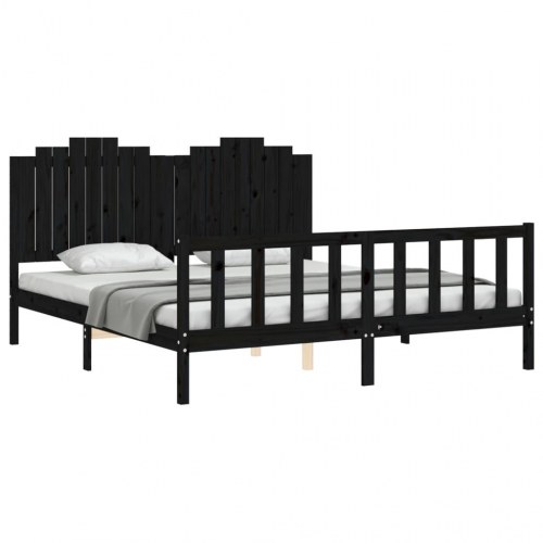 Sengeramme med sengegavl 180x200 cm massivt træ sort