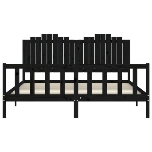 Sengeramme med sengegavl 180x200 cm massivt træ sort