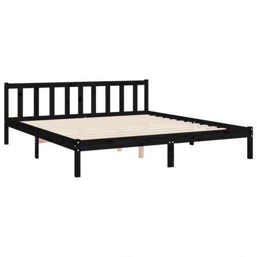 Sengeramme med sengegavl 180x200 cm massivt træ sort