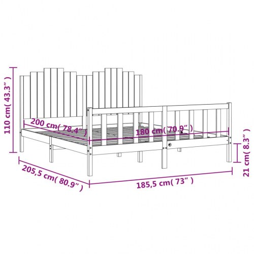 Sengeramme med sengegavl 180x200 cm massivt træ sort