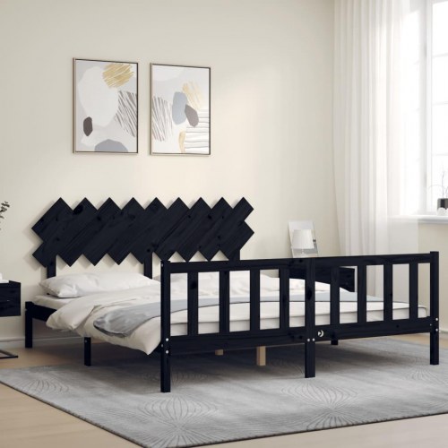 Sengeramme med sengegavl Super King Size massivt træ sort