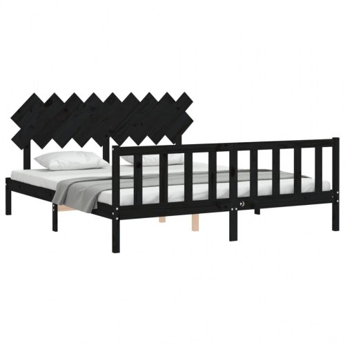 Sengeramme med sengegavl Super King Size massivt træ sort