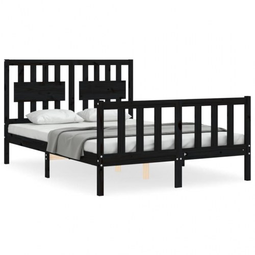 Sengeramme med sengegavl 140x190 cm massivt træ sort