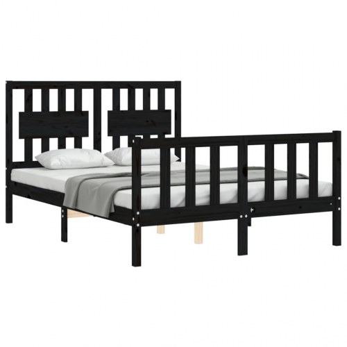Sengeramme med sengegavl 140x190 cm massivt træ sort