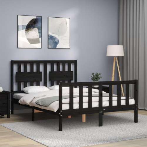 Sengeramme med sengegavl 140x190 cm massivt træ sort