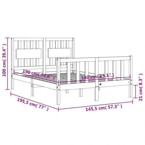 Sengeramme med sengegavl 140x190 cm massivt træ sort