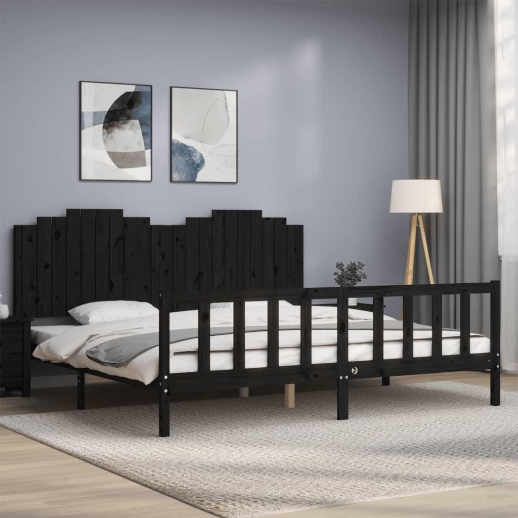 Sengeramme Med Sengegavl Small Single Massivt Træ - Sort / 200 x 200 cm