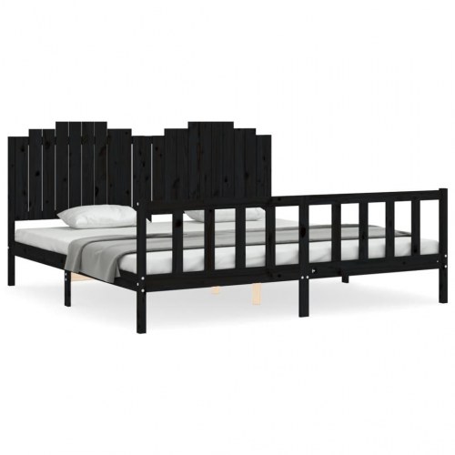 Sengeramme med sengegavl 200 x 200 cm i massivt fyrretræ - sort