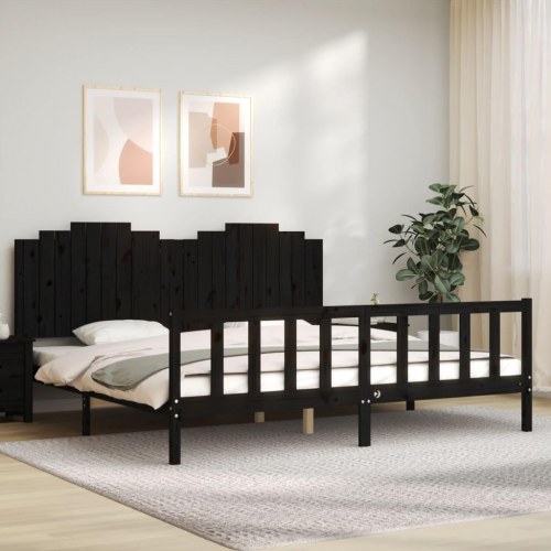 Sengeramme med sengegavl 200 x 200 cm i massivt fyrretræ - sort