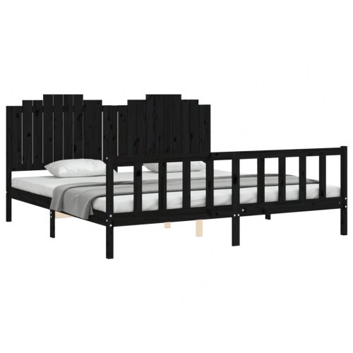 Sengeramme med sengegavl 200 x 200 cm i massivt fyrretræ - sort