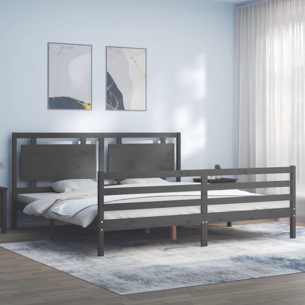 Sengeramme med sengegavl 200x200 cm - massivt fyrretræ, grå
