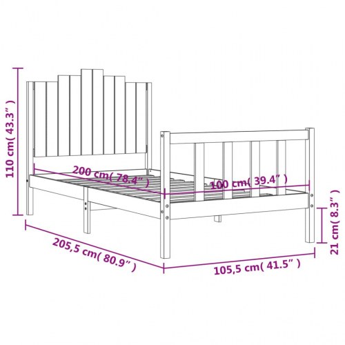 Sengeramme med sengegavl 100x200 cm massivt træ sort