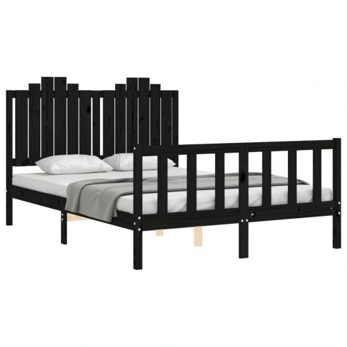 Sengeramme med sengegavl 140x190 cm massivt træ sort
