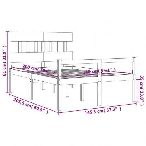 Seniorseng med sengegavl 140x200 cm massivt træ