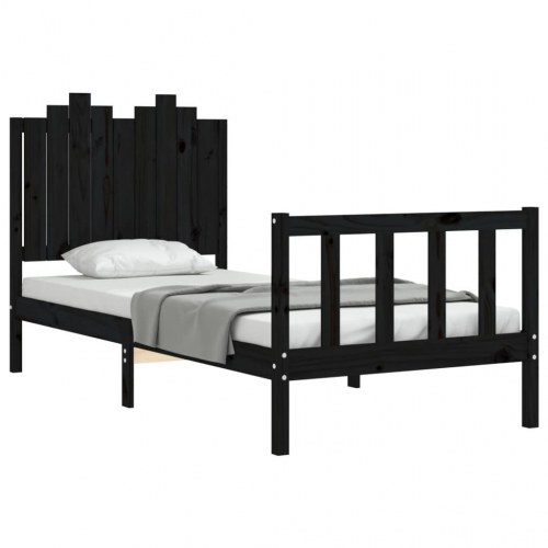 Sengeramme med sengegavl 90x190 cm massivt træ sort