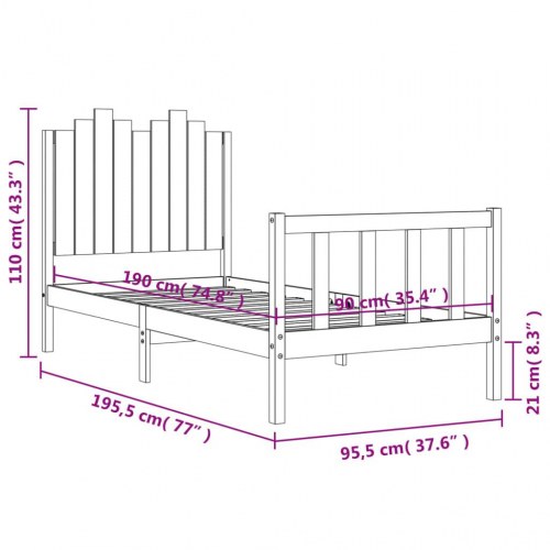 Sengeramme med sengegavl 90x190 cm massivt træ sort
