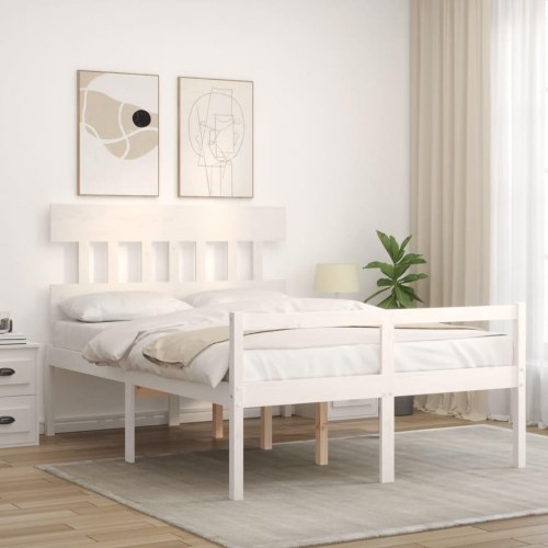 Seniorseng med sengegavl 140 x 190 cm i massivt fyrretræ - hvid