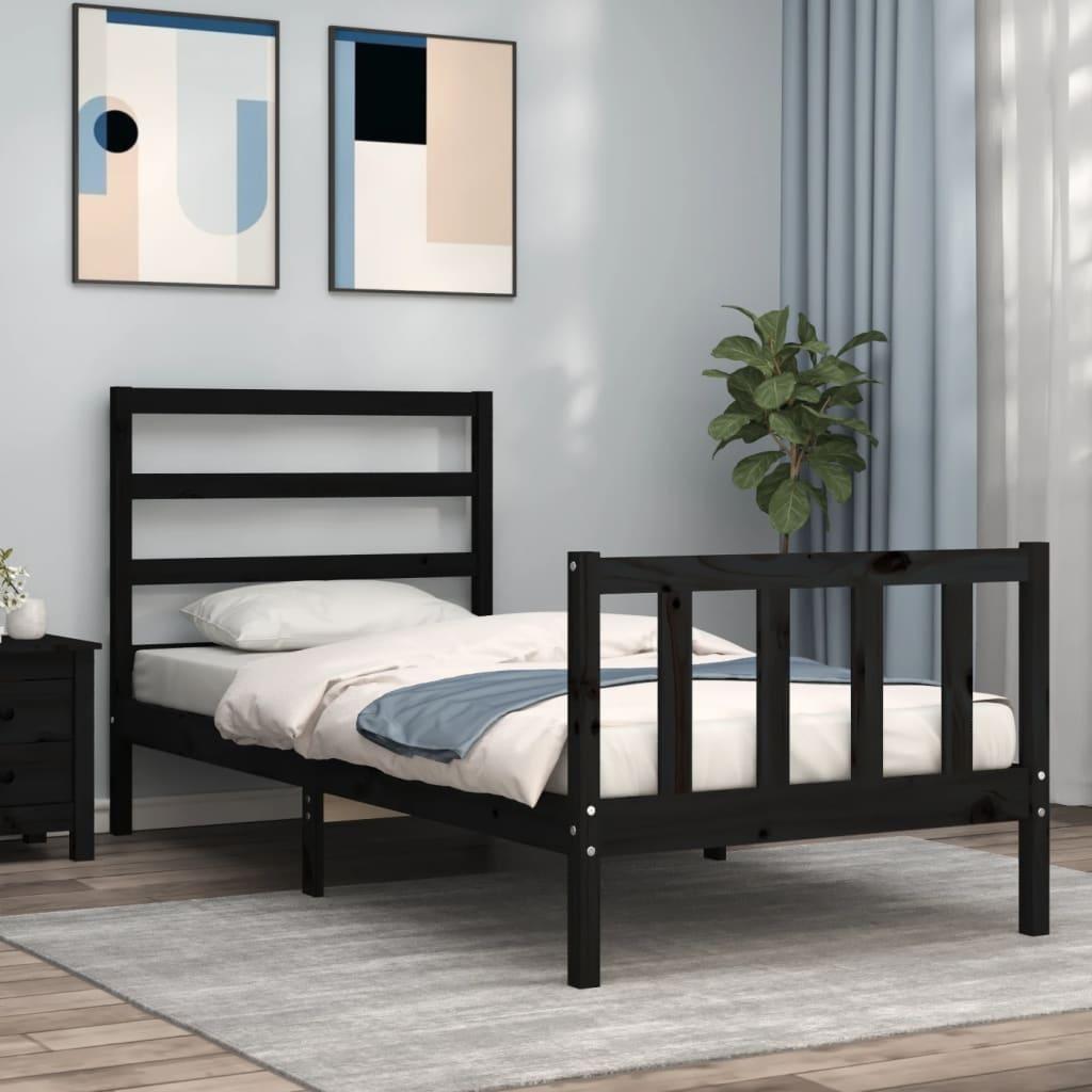 Sengeramme med sengegavl 100x200 cm massivt træ sort