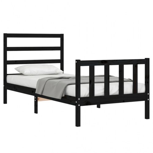 Sengeramme med sengegavl 100x200 cm massivt træ sort