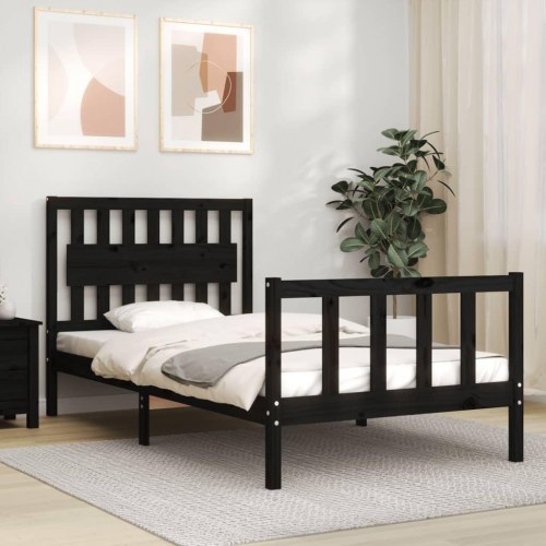 Sengeramme med sengegavl 100x200 cm massivt træ sort