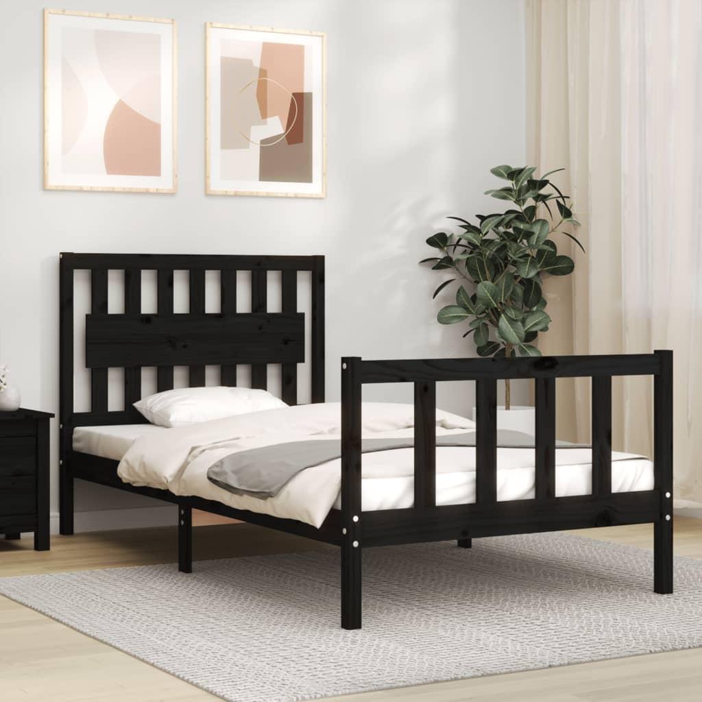 Sengeramme med sengegavl 100x200 cm massivt træ sort
