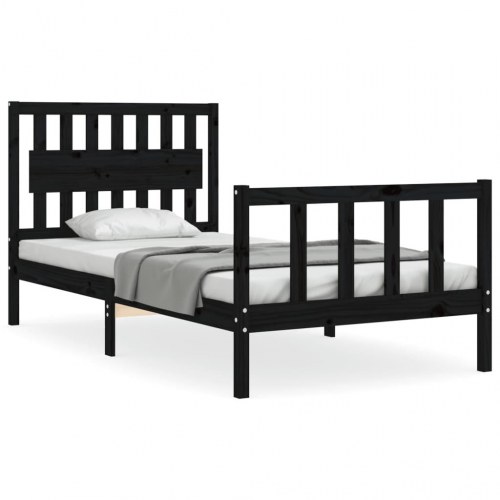 Sengeramme med sengegavl 100x200 cm massivt træ sort