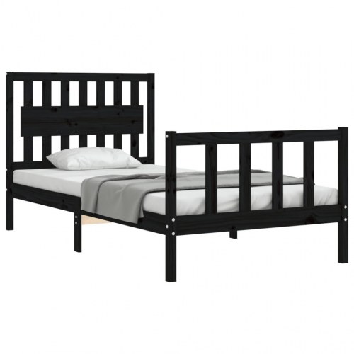 Sengeramme med sengegavl 100x200 cm massivt træ sort