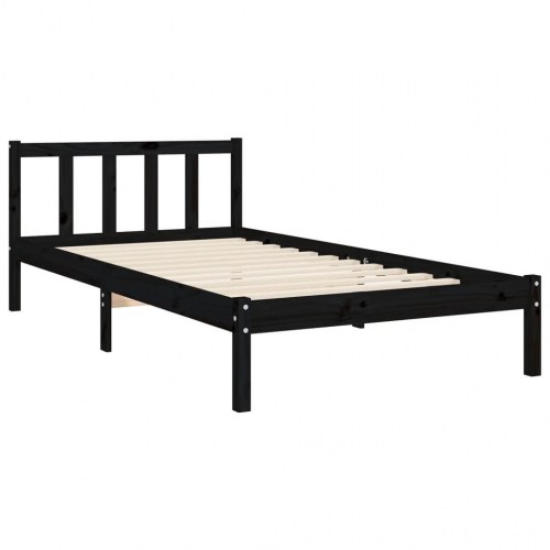 Sengeramme med sengegavl 100x200 cm massivt træ sort