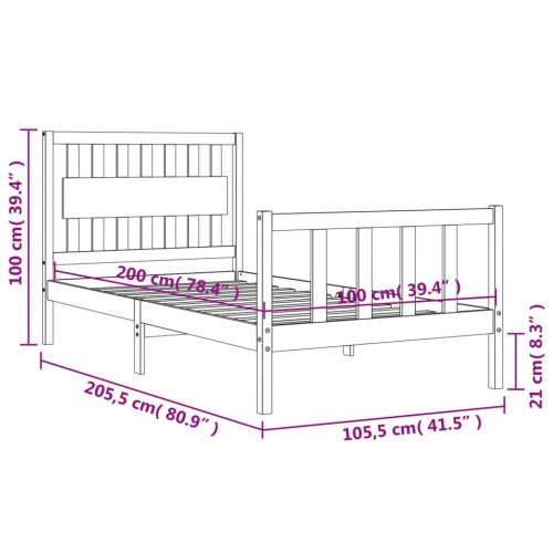 Sengeramme med sengegavl 100x200 cm massivt træ sort