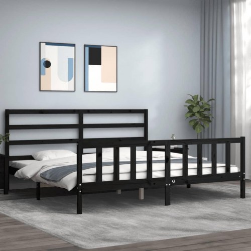 Sengeramme 200 x 200 cm med sengegavl - sort