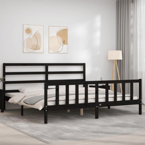 Sengeramme 200 x 200 cm med sengegavl - sort
